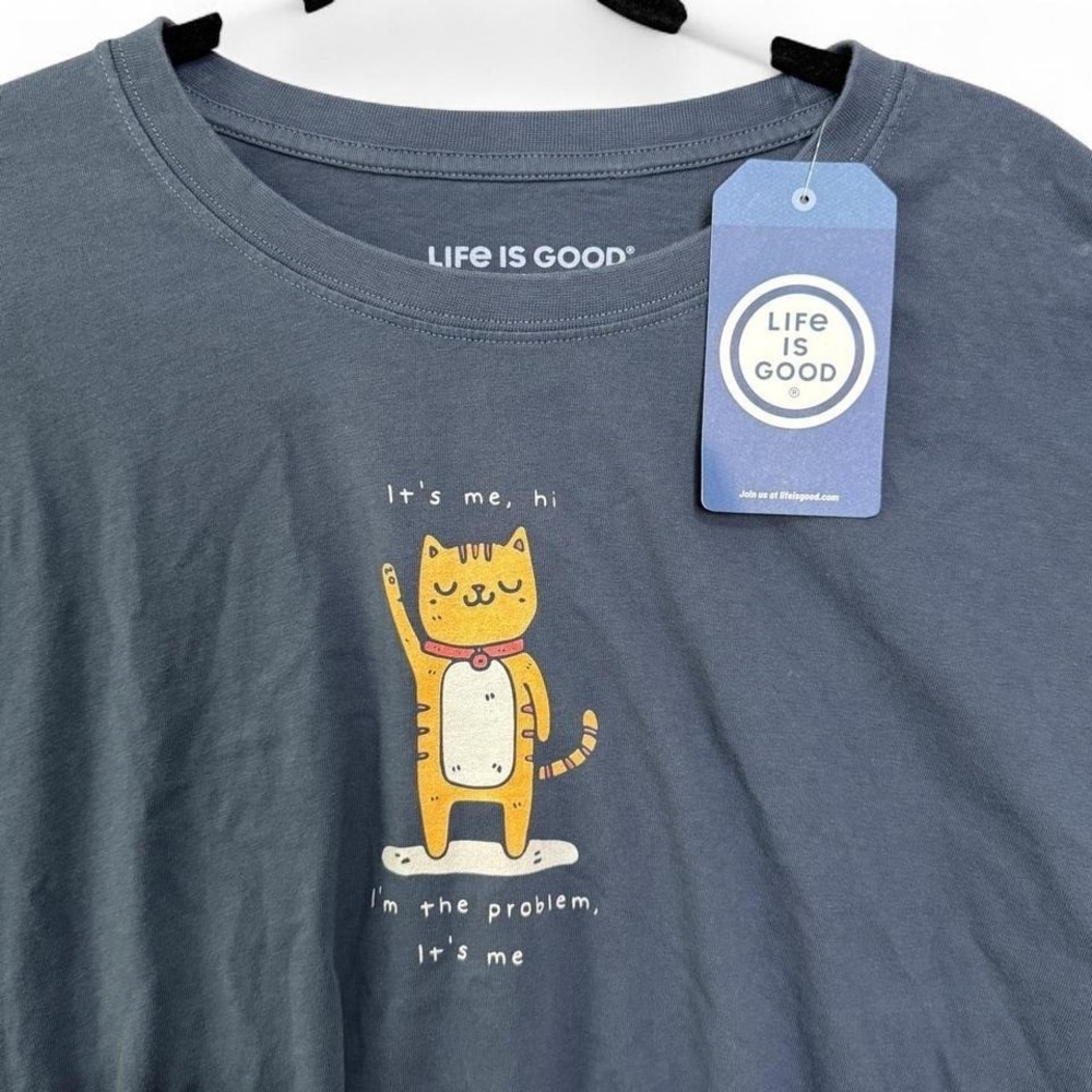 Life Is Good Women's XXL Crusher Tee It's Me Hi Cat Graphic NWT Blue Pet Lover